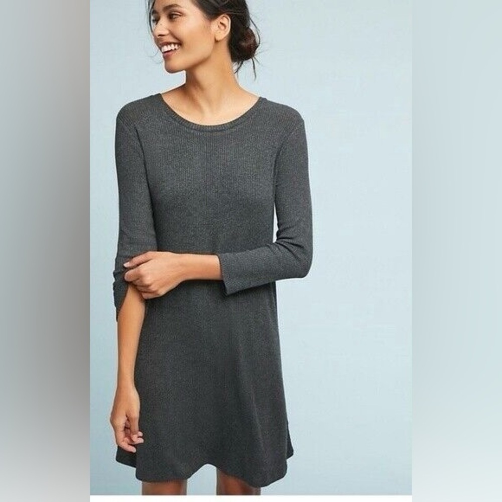 Anthropologie Chrissy‎ Ribbed Knit Dress XS Gray Minimalist Casual Stretch Tunic